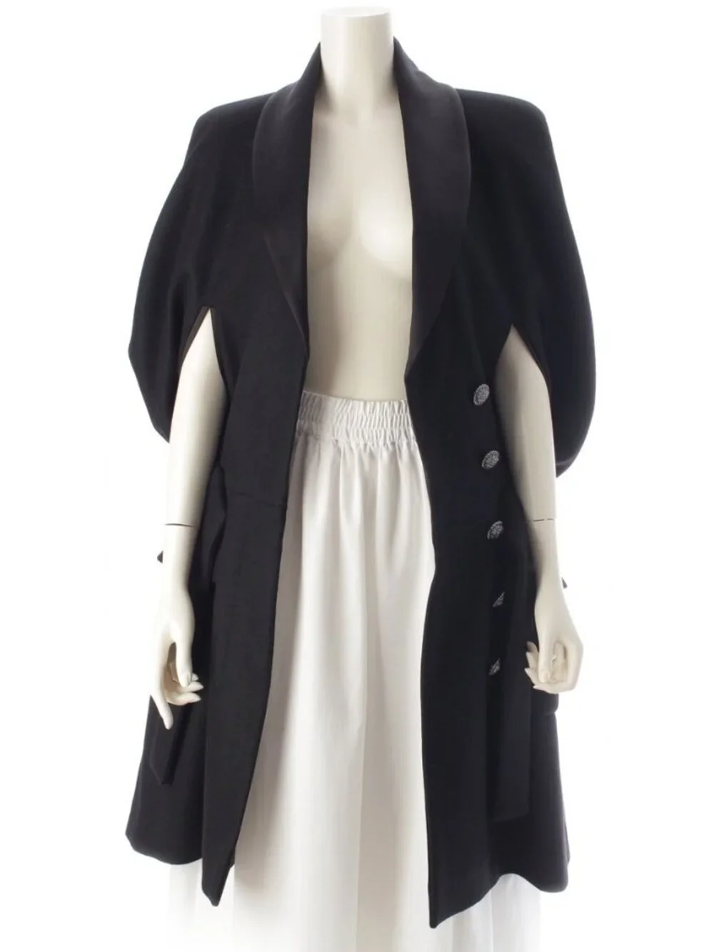 Chanel Cashmere Wool Lion Button Poncho Cape Long Coat Black 36 - Picture 1 of 10